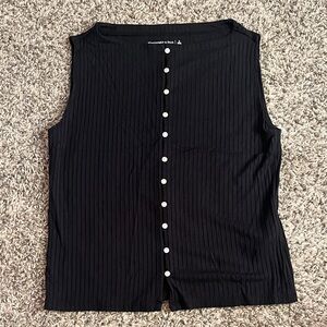 Abercrombie & Fitch Black Ribbed Button-Front Tank